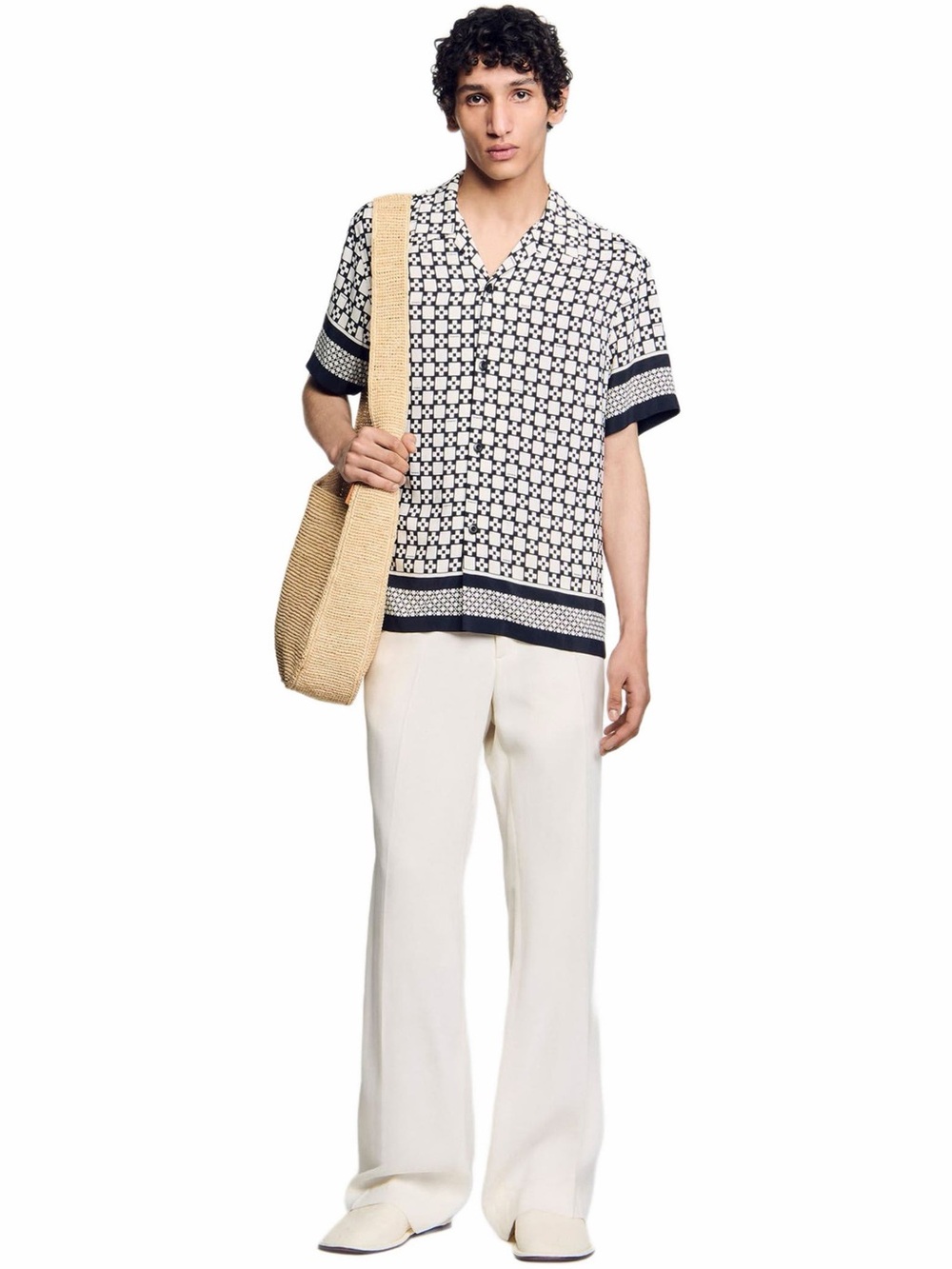 SANDRO Square Cross Motif Flowing Blouse in Black/White Size XL - Picture 6 of 11
